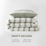 Madison Park Essentials Striped Comforter Set Twin Size, Yarn-Dyed Reversible Comforter with Minimalist Stripes, Crinkled Texture Bedding Set for All-Season Lightweight Warmth, Merritt Sage Green Madison Park