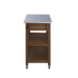 BOWERY HILL Modern Wood/Stainless Steel Kitchen Cart in Chestnut Wire-Brush BOWERY HILL