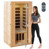 VEVOR 1 to 2 Person Far Infrared Wooden Sauna, Room Home Sauna Spa, Low EMF Far Infrared Hemlock Wood Sauna with Tempered Glass Door & Multicolor Lamp & Bluetooth Speakers & Chromotherapy Lights VEVOR