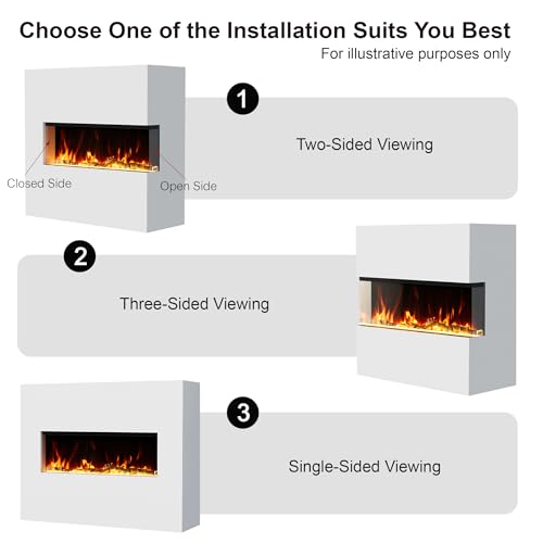 Mexhom 3 Sided Glass Built-in 36" Electric Fireplace - Multi-Color Flames, Heater, DIY Crystal & Log Set, Smart App & Remote Control Mexhom