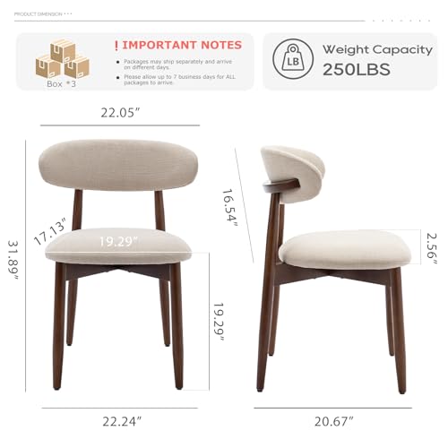 COLAMY Wooden Dining Chairs Set of 6, Modern Fabric Upholstered Dining Room Chair, Farmhouse Kitchen Side Chairs with Foot Pegs, Beige COLAMY