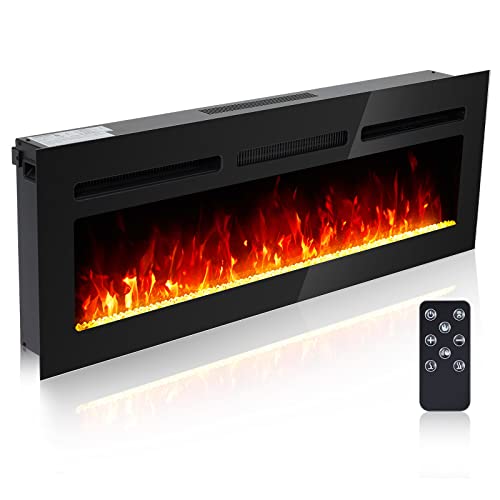 GarveeHome 60 Inch Electric Fireplace, Wall Mounted Electric Fireplace, Remote Control with Timer,Touch Screen,Adjustable Flame Color and Speed,750W/1500W