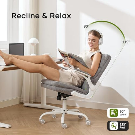 amseatec Office Chair Adjustable Desk Chair Mid Back Executive Comfortable Fabric Ergonomic Back Support Home Computer Chair with Padded Flip-up Armrest Swivel Wheels (Cement Gray) amseatec