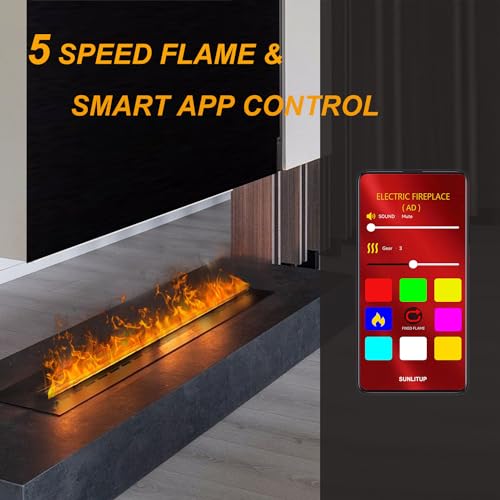 31.6" Water Vapor Fireplace Smart App Electric Fireplace 8 Colors Flame 3D Atomizing Fire Place Dimmer Electric Steam Fireplace Automatic Water Fullfill and Drainage Made with 316 Stainless Steel SUNLITUP