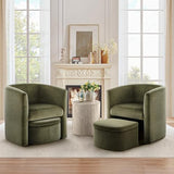 COLAMY Upholstered Velvet Barrel Accent Chair with Storage Ottoman, Morden Living Room Chair with Lounge Seat for Bedroom/Reading Spaces, Green COLAMY