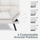 AMICLIBER Futon Sofa Bed Convertible Couch, White Faux Leather Sofa Bed with Memory Foam, Adjustable Backrest & Armrests, Multifunctional Small Loveseat Sleeper Sofa for Living Room, Apartment, Office AMICLIBER