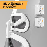 HOLLUDLE Ergonomic Mesh Office Chair - 3D Adjustable Lumbar Support & 3D Armrests, V-Shaped Back, Adjustable Desk Chair for Office & Home, White HOLLUDLE