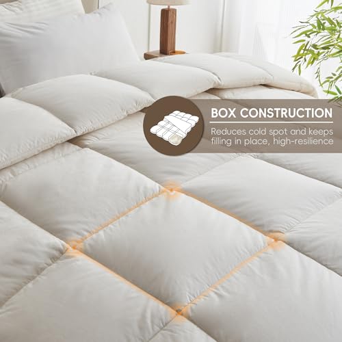 puredown® Goose Feather Down Fiber Comforter Twin Size - 100% Organic Cotton Cover All Season Duvet Insert, Breathable Fluffy Warmth Hotel Luxury Bedding Comforter (68"x90") puredown