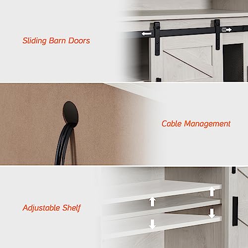 WAMPAT Rustic White Farmhouse Coffee Bar Cabinet with Sliding Barn Doors and Adjustable Storage WAMPAT