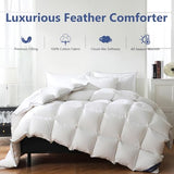 DOWNCOOL Feather Down Fiber Comforter Queen Size, 100% Cotton Ultra Soft Fluffy Duvet Insert Queen, All Season Luxurious Hotel Bedding Comforters with Corner Tabs, White 90"x90" DOWNCOOL