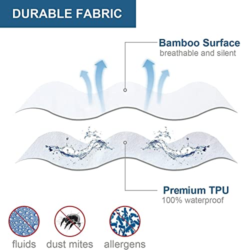 Bamboo Mattress Protector with Zipper - 100% Waterproof Queen Size Cooling Mattress Cover - Ultra Soft Jacquard Fabric Breathable Noiseless Mattress Pad Covers - Zippered Mattress Encasement DreamField Linen
