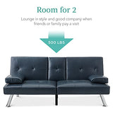 Best Choice Products Faux Leather Upholstered Modern Convertible Futon, Adjustable Folding Sofa Bed, Guest Bed w/Removable Armrests - Blue Best Choice Products