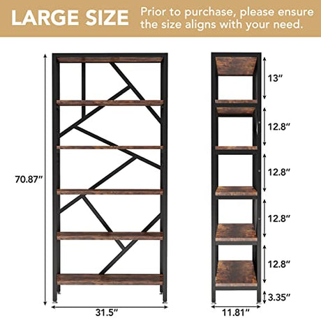Tribesigns 71 Inch Rustic Brown Industrial Bookshelf with 6 Open Shelves for Versatile Home Storage Tribesigns