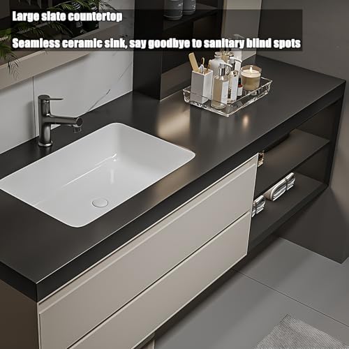 ZGNBSD Bathroom Vanity with Sink - Floating Bathroom Vanity with Drawer and LED Smart Mirror, Luxury Solid Wood Bathroom Vanity, Wall Mounted (52“) - WoodArtSupply