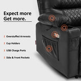 MCombo Zero Gravity Power Recliner Chair with Heat and Vibration Massage, Reclining Chair with USB Ports, Cup Holders for Living Room, Faux Leather PR621 (Black)