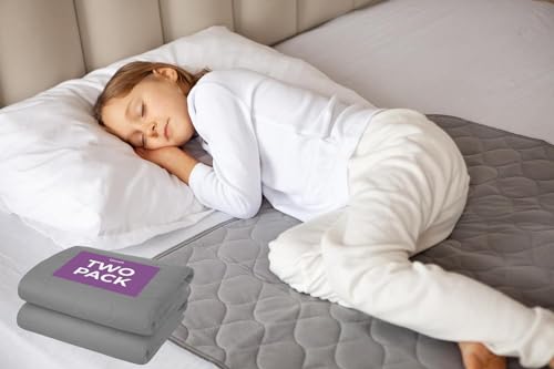 Lynmark® 2X Toddler Potty Training Bed Pads - Soft Waterproof Bedwetting Pee Protector Mat for Kids - Multi-Layer Non-Slip Washable Incontinence Mattress Sheet Absorbs Up to 2000ml - 33" x 27", Grey Lynmark