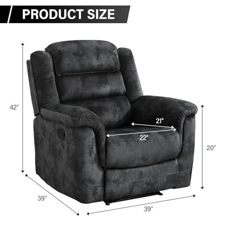 EBELLO Manual Recliner Chair, Soft Fabric Recliner Sofa with Overstuffed Armrest and Backrest for Living Room, Bedroom, Grey EBELLO