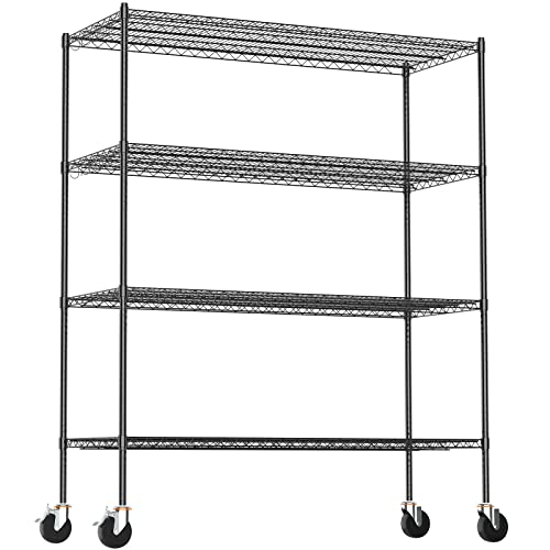 Raynesys Wire Shelving with 4" Wheels, 2000Lbs Heavy Duty 4-Tier Shelving Metal Shelves, 60x24x72in Steel Wire Storage Shelf Commercial Grade Adjustable Utility Rack for Garage, Kitchen Raynesys