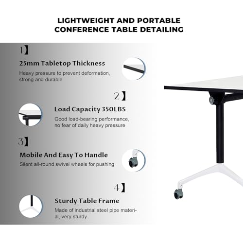 Folding Conference Tables,47.2x23.6x29.5in Modern Conference Room Tables Seminar Mobile Training Tables,with Caster Modular Flip Top Meeting Table for Office Conference Room (Trapezoid, 4 Pack) Crevew