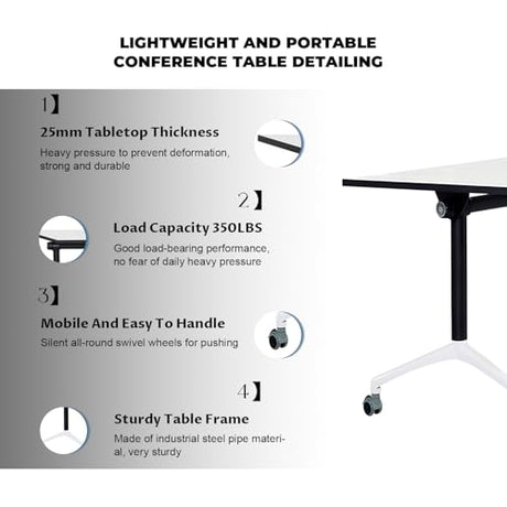Folding Conference Tables,47.2x23.6x29.5in Modern Conference Room Tables Seminar Mobile Training Tables,with Caster Modular Flip Top Meeting Table for Office Conference Room (Trapezoid, 4 Pack) Crevew