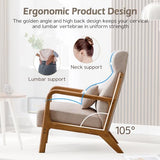 INZOY Mid Century Modern Accent Chair with High Back, Upholstered Living Room Chairs with Waist Cushion, Wood Frame Reading Armchair for Bedroom Sunroom, Beige INZOY