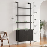 INNOD 74" Tall Bookshelf with Storage Cabinet, Modern Ladder Shelf with Wood and Metal Frame, Wall Mount Bookcase Open Display Shelf Furniture for Living Room, Bedroom, Home Office，Black INNOD