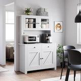 GarveeHome Kitchen Pantry Cabinet with Microwave Stand, Freestanding Hutch Cabinet with Buffet Cupboard, Tall Kitchen Cabinets with Adjustable Shelves for Dining Room, White GarveeHome