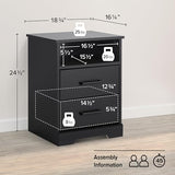 Prepac Rustic Ridge Farmhouse Nightstand Bedside Table, Black Nightstand for Bedroom, End Table with 2 Drawers and Open Shelf 16.25"D x 18.75"W x 24.5"H Prepac