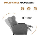 DUMOS Recliner Chair for Adults, Massage Reclining Chair for Living Room, Adjustable Home Theater Seating Single Sofa with Padded Seat Backrest and Footrest, Linen, Grey DUMOS