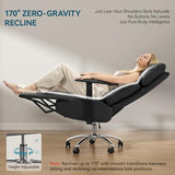OKUP Reclining Office Chair with Adjustable Headrest and Footrest, 170° Ergonomic Comfortable Office Chair Zero Gravity, Leather Executive Home Office Desk Chair (Black) OKUP