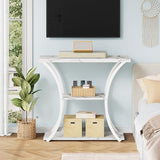 Hoctieon 3 Tier Console Table with Open Wood Shelves, Decorative Entryway Table with Curved Metal Frames, Narrow Sofa Table for Entrance, Living Room, Hallway, White Marbled Hoctieon