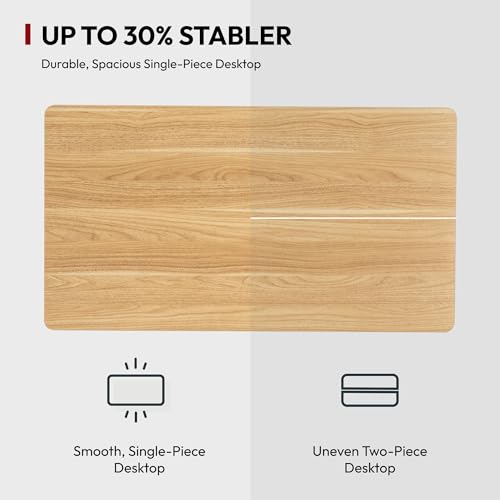 SANODESK Electric Standing Desk 55 x 28 Inches Whole-Piece Desktop Height Adjustable Stand Up Desk w/6-Button Controller Ergonomic Computer Desk for Home Office, White Frame + Natural Tabletop SANODESK