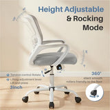 DUMOS Home Office Computer Chair - Ergonomic Mid Back Desk with Lumbar Support and Rocking Mode, Height Adjustable with Fixed Armrest, for Conference Meeting Room, 360° Swivel, Adults, Grey DUMOS