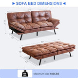 Vipbear 71" Futon Sofa Bed - Convertible Sofa Beds/Adjustable Backrest & Armrest, Comfy Loveseat Sleeper for Small Spaces, Apartments & Offices,Faux Leather Brown Futons Vipbear