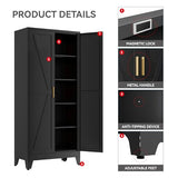YNIQUESTLE Farmhouse Pantry Cabinet with Barn Doors, 71" H x 31.5" W, 5-Tier Metal Storage Cabinet with 4 Adjustable Shelves for Kitchen Garage Dining Room, Black 1 Pack YNIQUESTLE