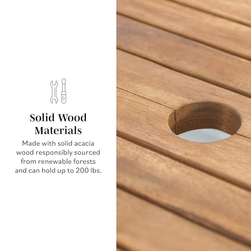 Walker Edison Maui Modern Solid Acacia Wood Slatted Patio Dining Table, 78 Inch, Dark Brown Walker Edison