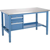 Global Industrial 72" W x 30" D Workbench, 1-1/2" Thick Stainless Steel Square Edge with Drawers & Shelf, Blue Global Industrial