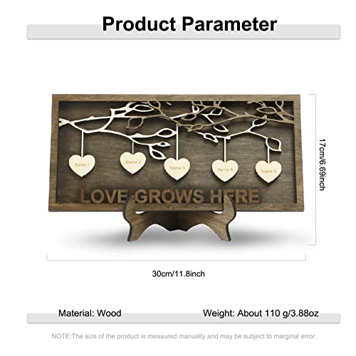 Jeweidea Personalized Family Sign with 2-9 Names Custom Wooden Tree of Life Frame Engraved Wood Plaques Decor Birthday Gift for Mother Women Jeweidea