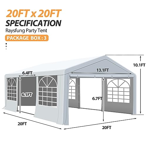 Raysfung 20 x 20Ft Party Tent Heavy Duty, Outdoor Wedding Tent with Removable Sidewalls, Event Gazebo Shelters Canopy for Party