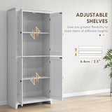 HOMCOM 72" Freestanding Kitchen Pantry Cabinet, Farmhouse Tall Storage Cabinet with 4 Door Cabinets and Adjustable Shelves for Dining Room, White HOMCOM