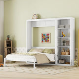 Harper & Bright Designs Queen Size Murphy Bed with Storage Shelves, Wood Cabinet Queen Platform Beds with Flexible Slats Support, Foldable Wall Bed Frame for Home Office Studio, White Harper & Bright Designs
