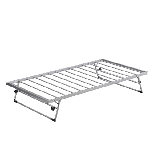Nahenduo Twin Size Daybed with Pop up Trundle & Adjustable LED Lights, Futon Frame Bed, Metal Sofa Bed Frame for Living Room Bedroom Guest Room, Small Space, No Box Spring Needed (Sliver) Nahenduo
