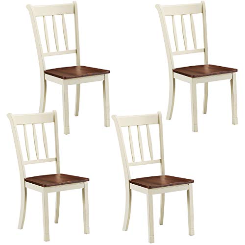 Giantex Wood Dining Chairs Set of 4, Solid Rubber Wood Armless Kitchen Chairs with Non-Slip Foot Pads, Easy to Assemble Dining Side Chair, Farmhouse - WoodArtSupply