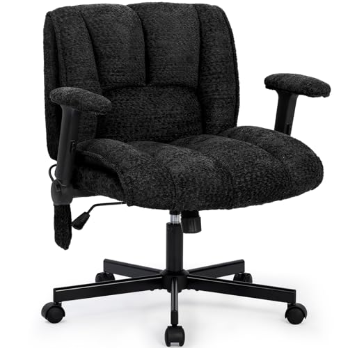 Criss Cross Legged Office Chair with Flip-Up Arms and Wheels, Wide Seat Desk Chair with Built-In Dynamic Airbag Lumbar Support, Modern Cross-Leg Chair for Home Office, Apartment, Vanity, Black Kassipo
