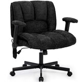 Criss Cross Legged Office Chair with Flip-Up Arms and Wheels, Wide Seat Desk Chair with Built-In Dynamic Airbag Lumbar Support, Modern Cross-Leg Chair for Home Office, Apartment, Vanity, Black Kassipo