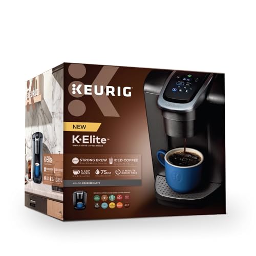 Keurig K-Elite Single Serve K-Cup Pod Coffee Maker, with Strength and Temperature Control, Iced Coffee Capability, 8 to 12oz Brew Size, Programmable, Brushed Slate Keurig