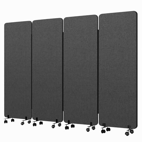 Soundproof Room Divider W/Wheels, 66in Office Dividers for Sound Proofing & Reducing, Sound Proof Dividers for Office Partitions Portable Temporary Wall Acoustic Wall Divider (Cool Grey, 4 Panel) YASRKML