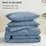 CozyLux Grayish Blue Queen Comforter Set, 3 Pieces Dusty Blue Solid Breathable Quilted Bedding Sets, Luxury Soft Fluffy Bed Set with Down Alternative Comforter All Season (1 Comforter & 2 Pillowcases) CozyLux