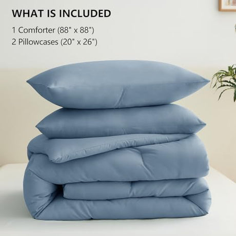 CozyLux Grayish Blue Queen Comforter Set, 3 Pieces Dusty Blue Solid Breathable Quilted Bedding Sets, Luxury Soft Fluffy Bed Set with Down Alternative Comforter All Season (1 Comforter & 2 Pillowcases) CozyLux