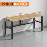 SPECRAFT 72x24 Folding Workbench, Adjustable Foldable Workbench with 2000 LBS Capacity, 30.7"-40" Height, Rubber Wood Top for Garage, Workshop, Office SPECRAFT